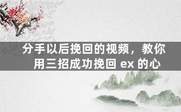 分手以后挽回的视频，教你用三招成功挽回