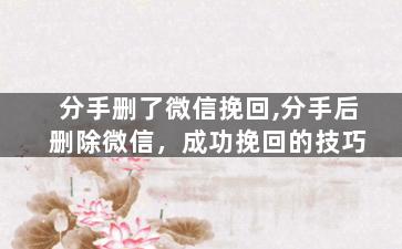 分手删了微信挽回,分手后删除微信，成功挽回的技巧