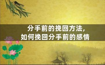 分手前的挽回方法,如何挽回分手前的感情