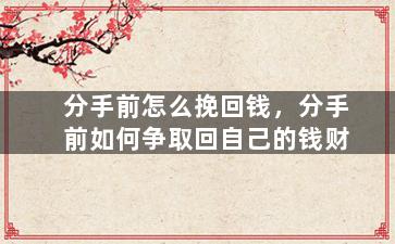 分手前怎么挽回钱，分手前如何争取回自己的钱财