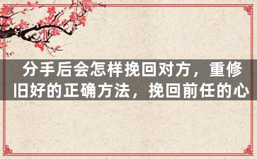 分手后会怎样挽回对方，重修旧好的正确方法，挽回前任的心