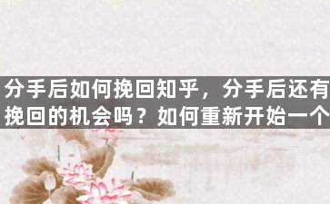分手后如何挽回知乎，分手后还有挽回的机会吗？如何重新开始一个健康的爱情关系？