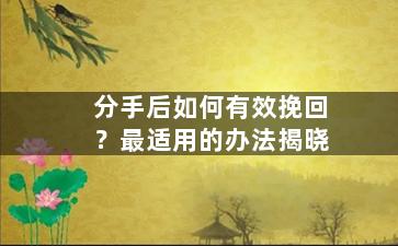 分手后如何有效挽回？最适用的办法揭晓