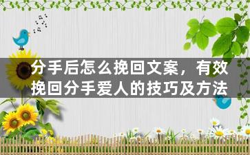 分手后怎么挽回文案，有效挽回分手爱人的技巧及方法