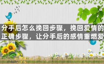 分手后怎么挽回步骤，挽回爱情的正确步骤，让分手后的感情重燃爱火