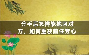 分手后怎样能挽回对方，如何重获前任芳心