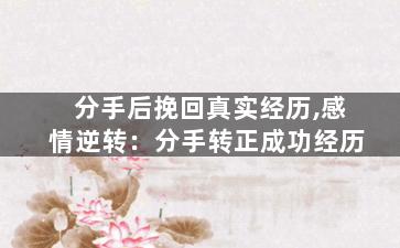 分手后挽回真实经历,感情逆转：分手转正成功经历