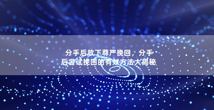分手后放下尊严挽回，分手后尝试挽回的有效方法大揭秘