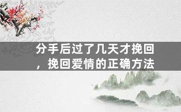 分手后过了几天才挽回，挽回爱情的正确方法