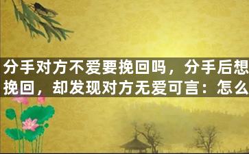 分手对方不爱要挽回吗，分手后想挽回，却发现对方无爱可言：怎么办？