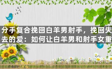 分手复合挽回白羊男射手，挽回失去的爱：如何让白羊男和射手女重新在一起？