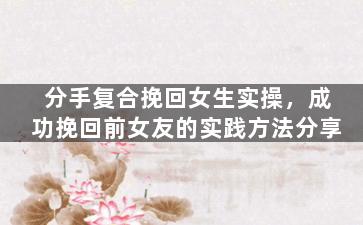 分手复合挽回女生实操，成功挽回前女友的实践方法分享