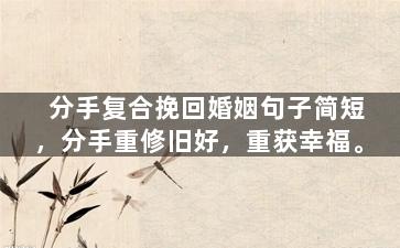 分手复合挽回婚姻句子简短，分手重修旧好，重获幸福。