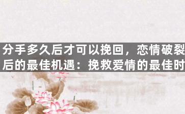 分手多久后才可以挽回，恋情破裂后的最佳机遇：挽救爱情的最佳时机是什么？