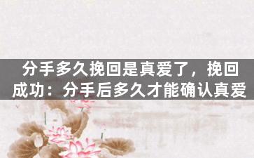 分手多久挽回是真爱了，挽回成功：分手后多久才能确认真爱