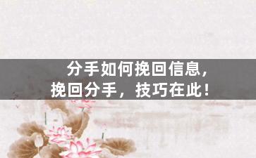 分手如何挽回信息,挽回分手，技巧在此！