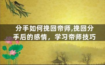 分手如何挽回帝师,挽回分手后的感情，学习帝师技巧