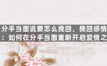 分手当面说要怎么挽回，挽回感情：如何在分手当面重新开启爱情之门
