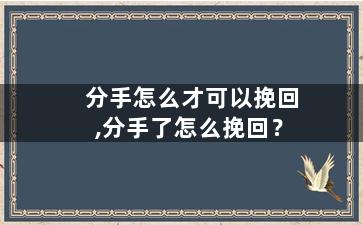 分手怎么才可以挽回,分手了怎么挽回？