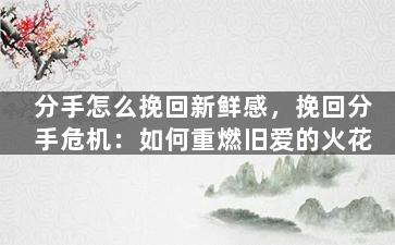 分手怎么挽回新鲜感，挽回分手危机：如何重燃旧爱的火花