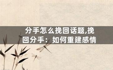 分手怎么挽回话题,挽回分手：如何重建感情