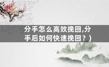 分手怎么高效挽回,分手后如何快速挽回？)