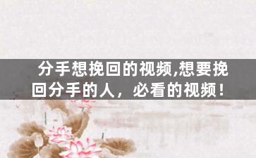 分手想挽回的视频,想要挽回分手的人，必看的视频！