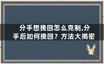 分手想挽回怎么克制,分手后如何挽回？方法大揭密