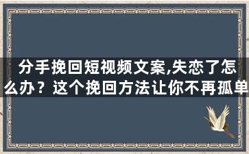 分手挽回短视频文案,失恋了怎么办？这个挽回方法让你不再孤单