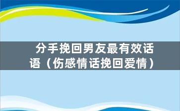 分手挽回男友最有效话语（伤感情话挽回爱情）