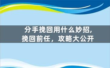 分手挽回用什么妙招,挽回前任，攻略大公开
