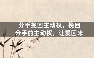分手挽回主动权，挽回分手的主动权，让爱回来