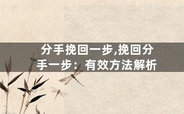 分手挽回一步,挽回分手一步：有效方法解析