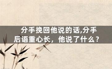 分手挽回他说的话,分手后语重心长，他说了什么？