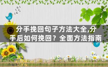 分手挽回句子方法大全,分手后如何挽回？全面方法指南