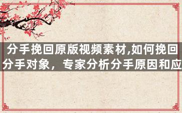 分手挽回原版视频素材,如何挽回分手对象，专家分析分手原因和应对方法