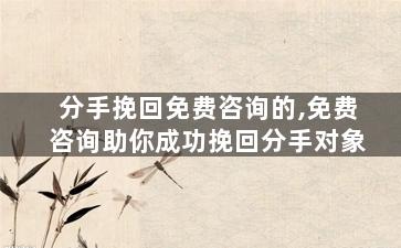 分手挽回免费咨询的,免费咨询助你成功挽回分手对象