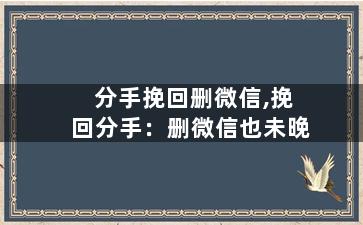 分手挽回删微信,挽回分手：删微信也未晚