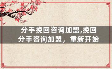 分手挽回咨询加盟,挽回分手咨询加盟，重新开始