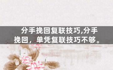 分手挽回复联技巧,分手挽回，单凭复联技巧不够。