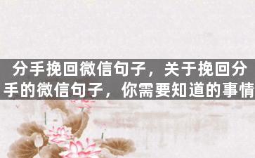 分手挽回微信句子，关于挽回分手的微信句子，你需要知道的事情