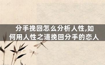 分手挽回怎么分析人性,如何用人性之道挽回分手的恋人
