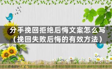 分手挽回拒绝后悔文案怎么写（挽回失败后悔的有效方法）