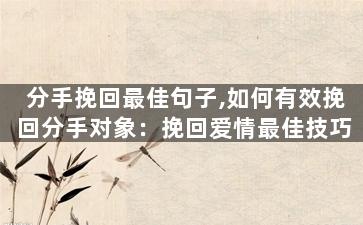 分手挽回最佳句子,如何有效挽回分手对象：挽回爱情最佳技巧