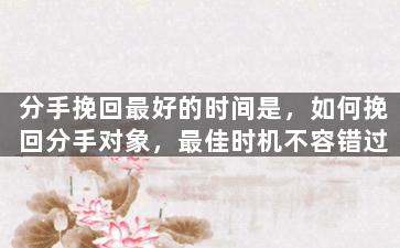 分手挽回最好的时间是，如何挽回分手对象，最佳时机不容错过