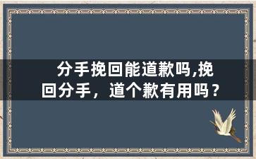 分手挽回能道歉吗,挽回分手，道个歉有用吗？