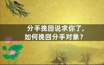 分手挽回说求你了,如何挽回分手对象？