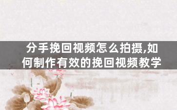 分手挽回视频怎么拍摄,如何制作有效的挽回视频教学
