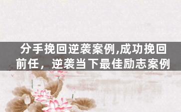 分手挽回逆袭案例,成功挽回前任，逆袭当下最佳励志案例