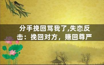 分手挽回骂我了,失恋反击：挽回对方，赚回尊严